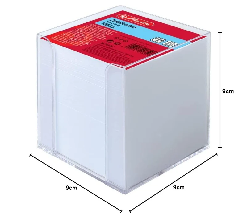 Herlitz befüllter Zettelkasten transparent, 9 x 9 x 9 cm, 700 Blatt, weiß