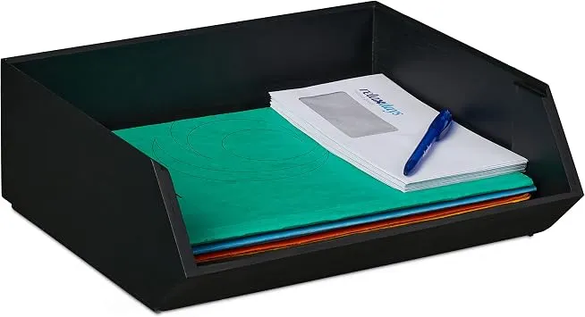 Relaxdays Schreibtischorganizer, 1 Fach, Bambusbox stapelbar, anthrazit