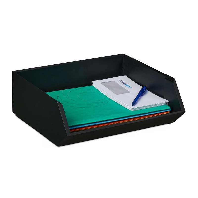 Relaxdays Schreibtischorganizer, 1 Fach, Bambusbox stapelbar, anthrazit