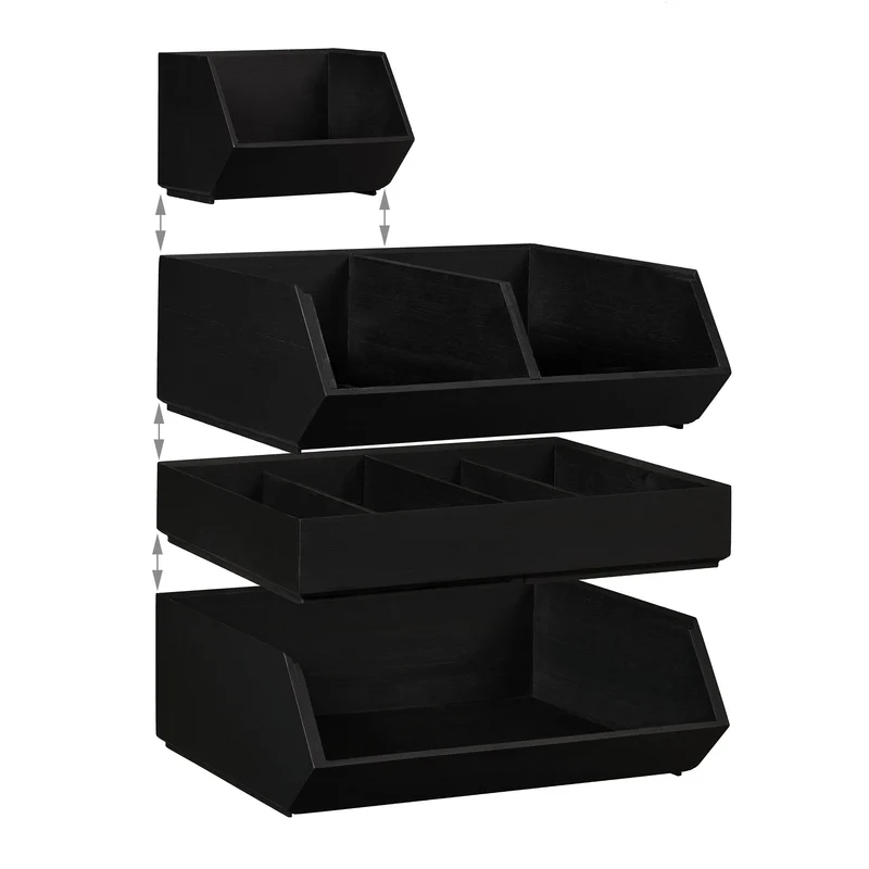 Relaxdays Schreibtischorganizer, 1 Fach, Bambusbox stapelbar, anthrazit