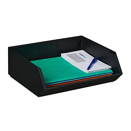 Relaxdays Schreibtischorganizer, 1 Fach, Bambusbox stapelbar, anthrazit