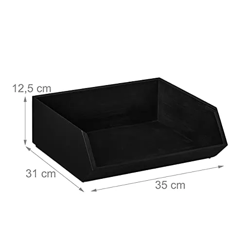 Relaxdays Schreibtischorganizer, 1 Fach, Bambusbox stapelbar, anthrazit