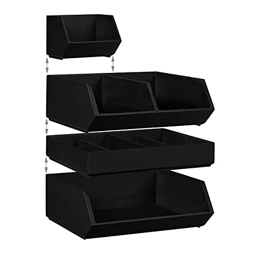 Relaxdays Schreibtischorganizer, 1 Fach, Bambusbox stapelbar, anthrazit