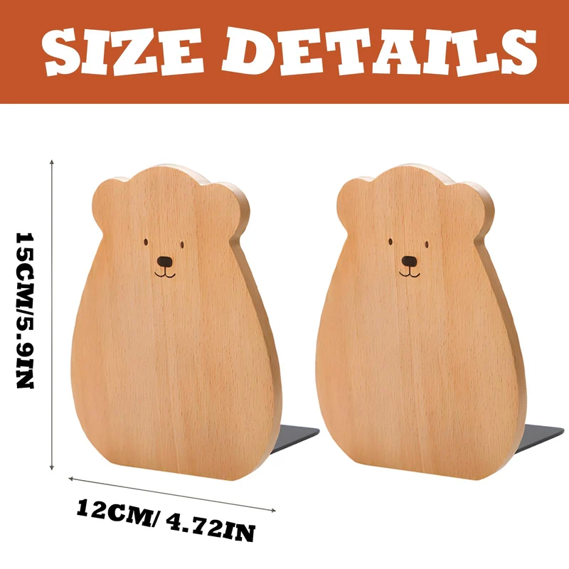 Buchstütze,1 Pair Wooden Bookends Kleiner Bär Buchstützen for Books 15 x 12 x 10.5 cm for School, Home, Office and School