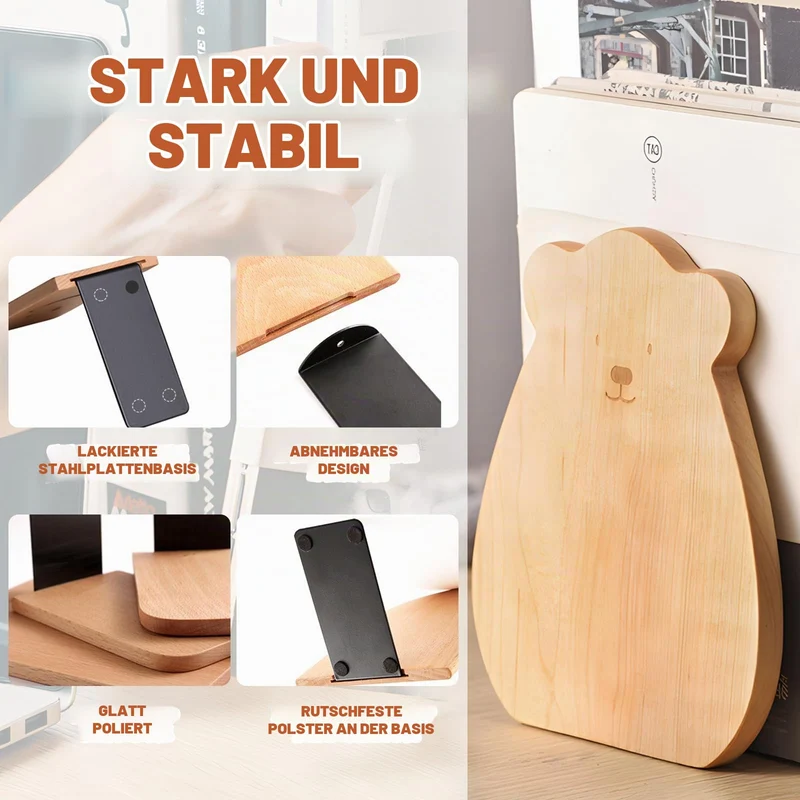 Buchstütze,1 Pair Wooden Bookends Kleiner Bär Buchstützen for Books 15 x 12 x 10.5 cm for School, Home, Office and School