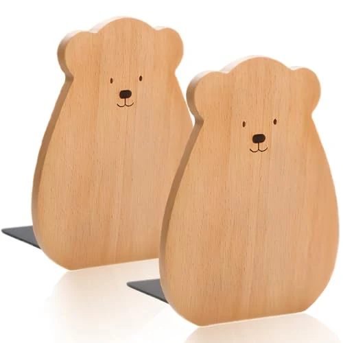 Buchstütze,1 Pair Wooden Bookends Kleiner Bär Buchstützen for Books 15 x 12 x 10.5 cm for School, Home, Office and School
