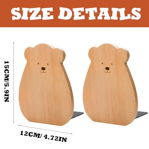 Buchstütze,1 Pair Wooden Bookends Kleiner Bär Buchstützen for Books 15 x 12 x 10.5 cm for School, Home, Office and School