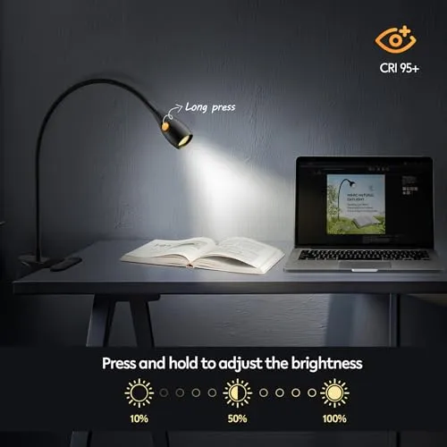 acegoo LED Leselampe Bett Klemmleuchte Vollmetall, Dimmbar Klemme Lampe, Schwarz 2 Modi 3000K/Bernstein Schwanenhals Flexible 360° USB C für Buch, Lesen, Reisen, Schlafzimmer, Büro