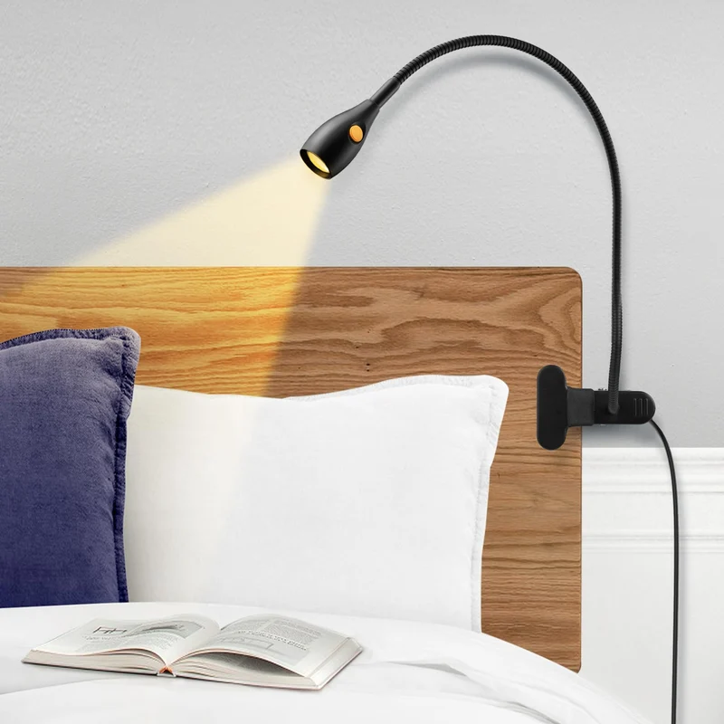 acegoo LED Leselampe Bett Klemmleuchte Vollmetall, Dimmbar Klemme Lampe, Schwarz 2 Modi 3000K/Bernstein Schwanenhals Flexible 360° USB C für Buch, Lesen, Reisen, Schlafzimmer, Büro
