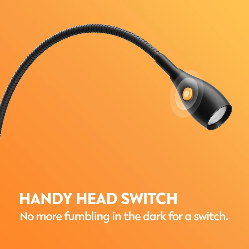 acegoo LED Leselampe Bett Klemmleuchte Vollmetall, Dimmbar Klemme Lampe, Schwarz 2 Modi 3000K/Bernstein Schwanenhals Flexible 360° USB C für Buch, Lesen, Reisen, Schlafzimmer, Büro