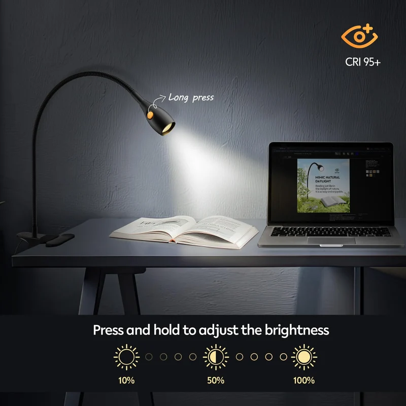 acegoo LED Leselampe Bett Klemmleuchte Vollmetall, Dimmbar Klemme Lampe, Schwarz 2 Modi 3000K/Bernstein Schwanenhals Flexible 360° USB C für Buch, Lesen, Reisen, Schlafzimmer, Büro