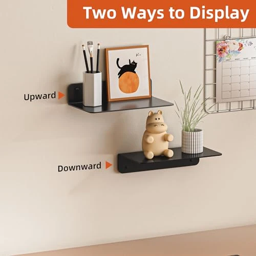 Wisfame Kleines Wandregal Ohne Bohren, 23cm Kleberegal Schwarz, 2-Pack