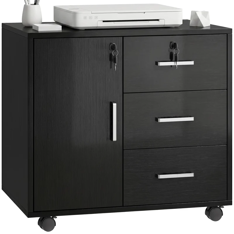 HOMCOM Abschließbarer Aktenschrank mit 3 Schubladen 40x60x56 cm Schwarz