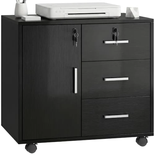 HOMCOM Abschließbarer Aktenschrank mit 3 Schubladen 40x60x56 cm Schwarz