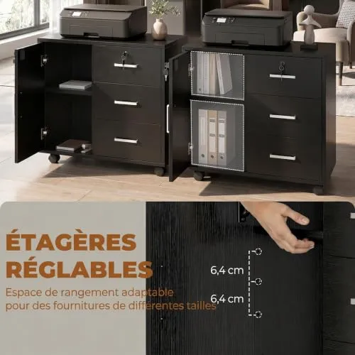 HOMCOM Abschließbarer Aktenschrank mit 3 Schubladen 40x60x56 cm Schwarz