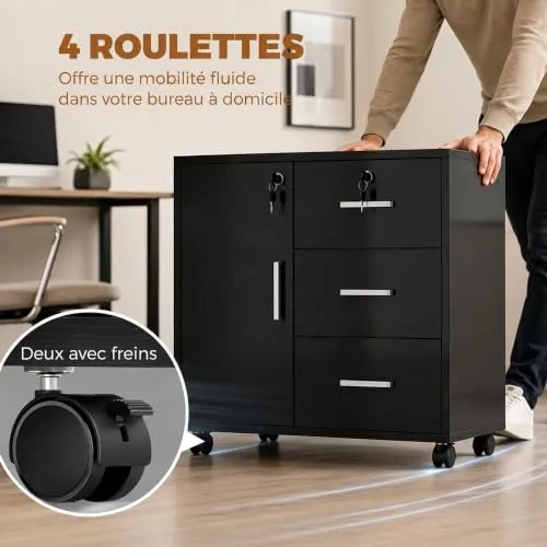 HOMCOM Abschließbarer Aktenschrank mit 3 Schubladen 40x60x56 cm Schwarz