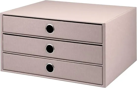 Rössler SOHO 3er Schubladenbox A4 aus Papier | Büro Organizer Schreibtisch| Schubladen Organizer Büro Zubehör & Bürobedarf | Schreibtisch Organizer Box | 34 x 25 x 19 cm | 1 Stück | Farbe: Powder