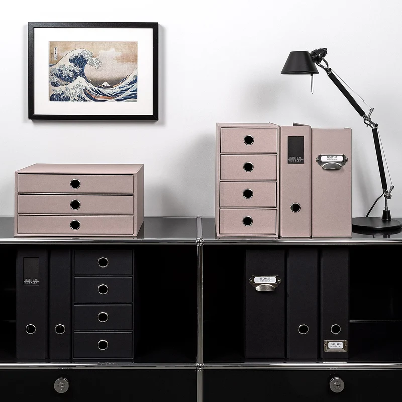 Rössler SOHO 3er Schubladenbox A4 aus Papier | Büro Organizer Schreibtisch| Schubladen Organizer Büro Zubehör & Bürobedarf | Schreibtisch Organizer Box | 34 x 25 x 19 cm | 1 Stück | Farbe: Powder