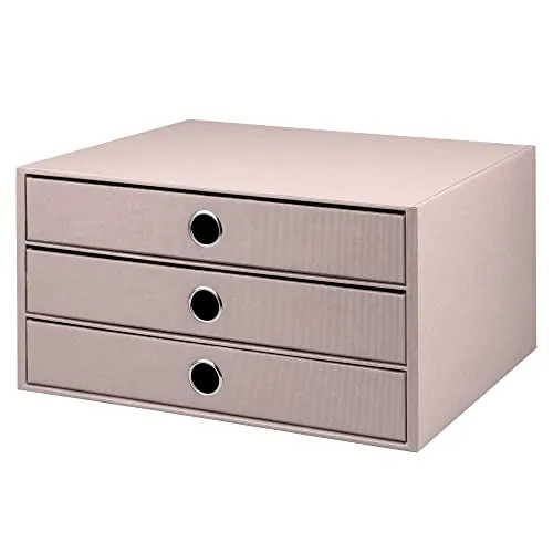 Rössler SOHO 3er Schubladenbox A4 aus Papier | Büro Organizer Schreibtisch| Schubladen Organizer Büro Zubehör & Bürobedarf | Schreibtisch Organizer Box | 34 x 25 x 19 cm | 1 Stück | Farbe: Powder