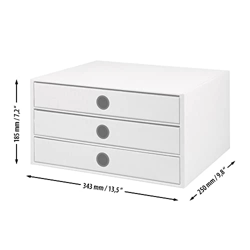 Rössler SOHO 3er Schubladenbox A4 aus Papier | Büro Organizer Schreibtisch| Schubladen Organizer Büro Zubehör & Bürobedarf | Schreibtisch Organizer Box | 34 x 25 x 19 cm | 1 Stück | Farbe: Powder