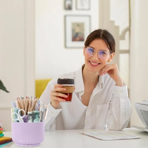 SKYDUE Schreibtisch Organizer, 360 Grad Stiftehalter Drehbar, Stifte Organizer Mit 5 Fächern, Stiftehalter Schreibtisch Für Büro, Schule, Zuhause(Helllila)