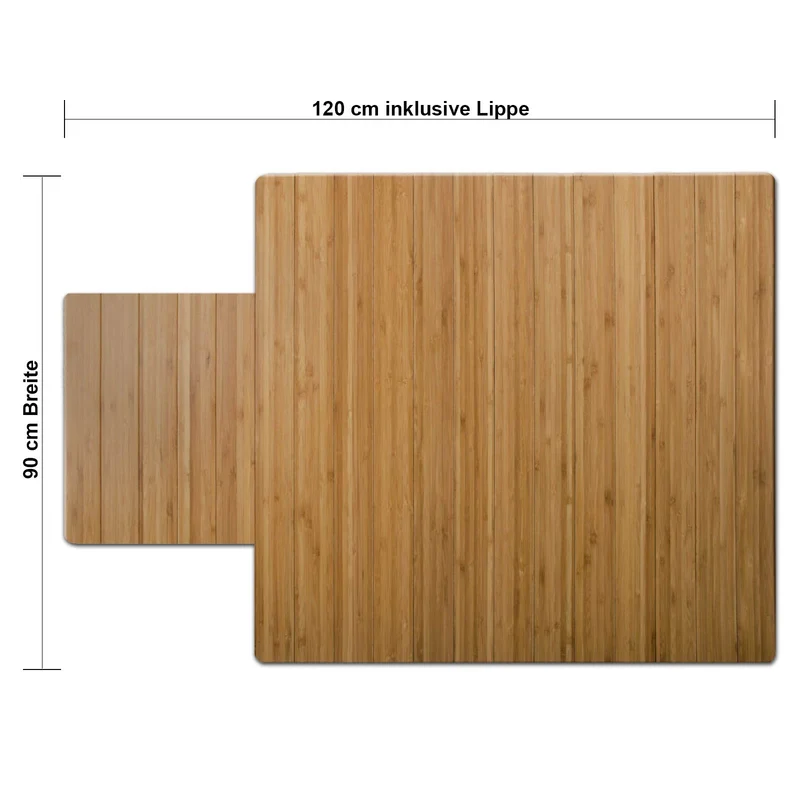 Floordirekt Bambus-Bodenschutzmatte für Hartböden und Teppich | Mit Filz-Unterfütterung | Gumminoppen für festen Halt | Aus natürlichem Bambus | 2 Farben (90 x 120 cm, Hell - mit Lippe)