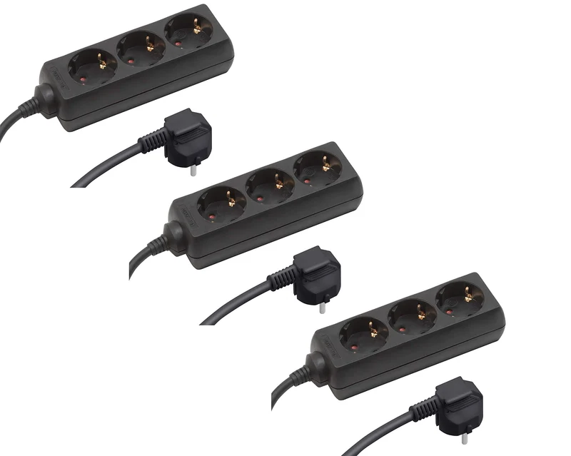 Meister Steckdosenleiste 3-Fach - 3er Set - 1,4 m Kabel - schwarz - Kunststoffleitung - IP20 Innenbereich, Steckerleiste, Mehrfachsteckdose, Tischsteckdose, Tido 3-Fach, 7430790