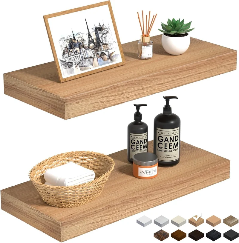 Wandregal Holz 40cm, Regal Eiche, 2er-Set Schweberegal Regal Wand