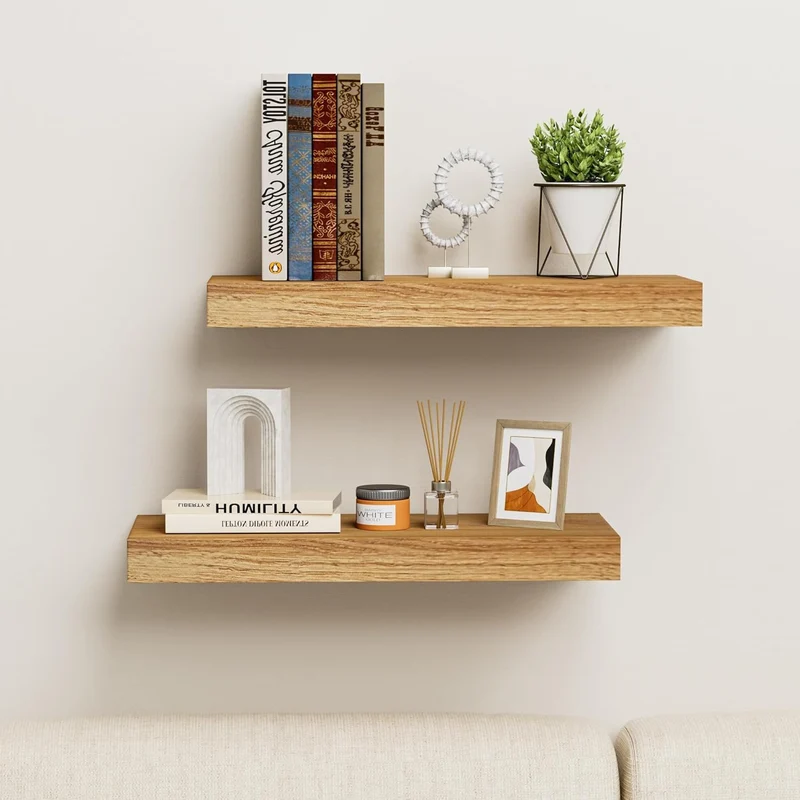 Wandregal Holz 40cm, Regal Eiche, 2er-Set Schweberegal Regal Wand