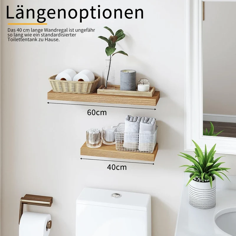 Wandregal Holz 40cm, Regal Eiche, 2er-Set Schweberegal Regal Wand