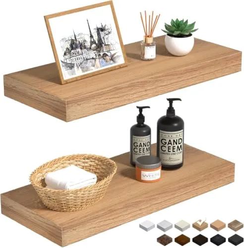 Wandregal Holz 40cm, Regal Eiche, 2er-Set Schweberegal Regal Wand