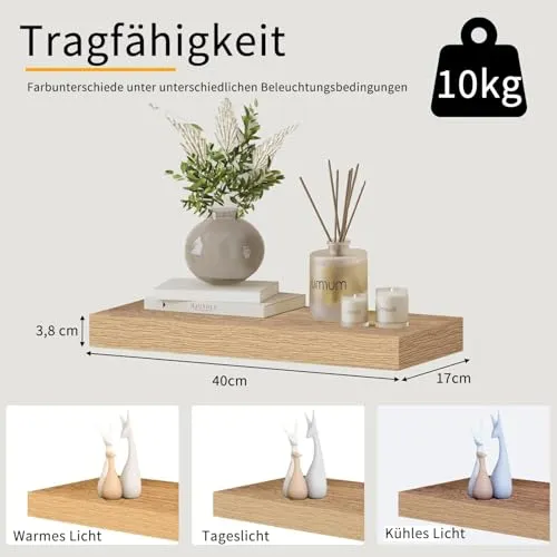 Wandregal Holz 40cm, Regal Eiche, 2er-Set Schweberegal Regal Wand