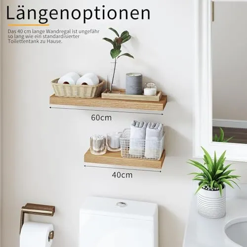 Wandregal Holz 40cm, Regal Eiche, 2er-Set Schweberegal Regal Wand