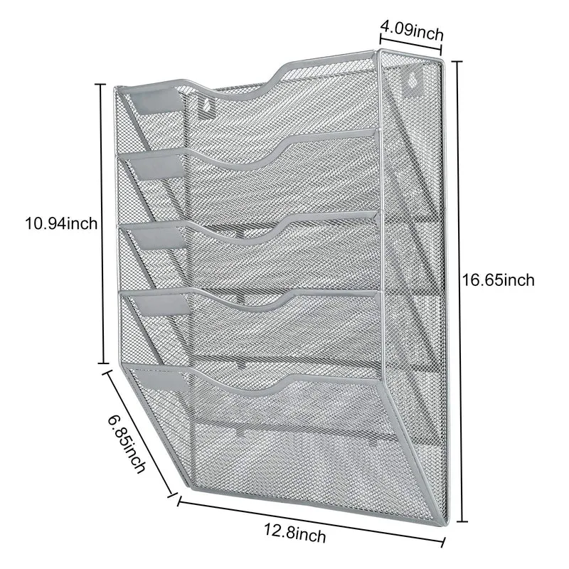 PAG Wandhalterung Dokumentenablage,Zeitschriftenhalter Wand, Wandorganizer Büro Zeitungshalter mit 5 Ebenen,für Zeitschriften/Brief/Zeitung/Notizbuch,Silberfarben