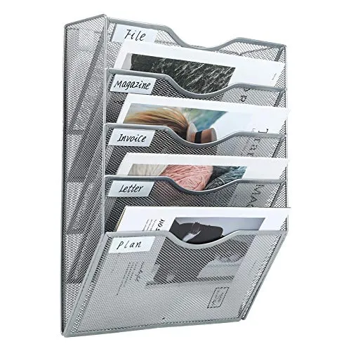 PAG Wandhalterung Dokumentenablage,Zeitschriftenhalter Wand, Wandorganizer Büro Zeitungshalter mit 5 Ebenen,für Zeitschriften/Brief/Zeitung/Notizbuch,Silberfarben
