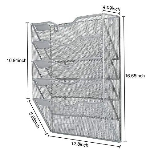 PAG Wandhalterung Dokumentenablage,Zeitschriftenhalter Wand, Wandorganizer Büro Zeitungshalter mit 5 Ebenen,für Zeitschriften/Brief/Zeitung/Notizbuch,Silberfarben