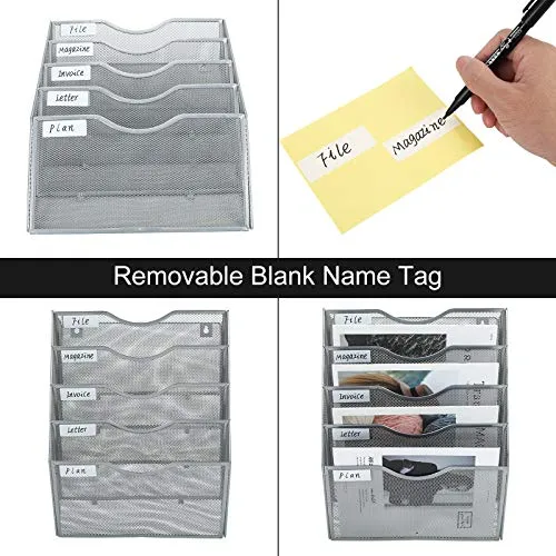 PAG Wandhalterung Dokumentenablage,Zeitschriftenhalter Wand, Wandorganizer Büro Zeitungshalter mit 5 Ebenen,für Zeitschriften/Brief/Zeitung/Notizbuch,Silberfarben