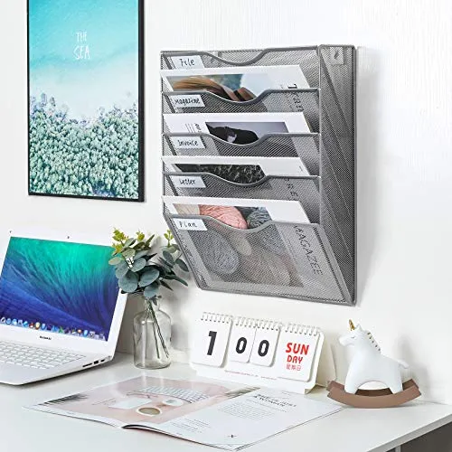 PAG Wandhalterung Dokumentenablage,Zeitschriftenhalter Wand, Wandorganizer Büro Zeitungshalter mit 5 Ebenen,für Zeitschriften/Brief/Zeitung/Notizbuch,Silberfarben