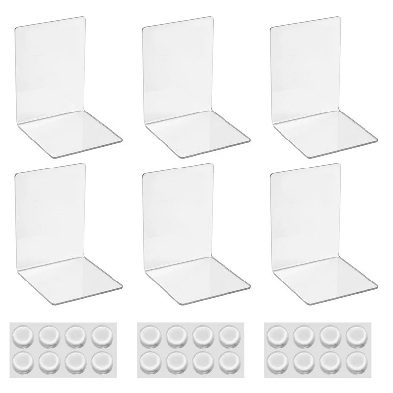 6 Stück Transparente Buchstützen aus Acryl,Buchstützen-Set mit rutschfesten Aufklebern.Geeignet für Schreibtischorganisation, transparente Dekoration, Fotodisplay.