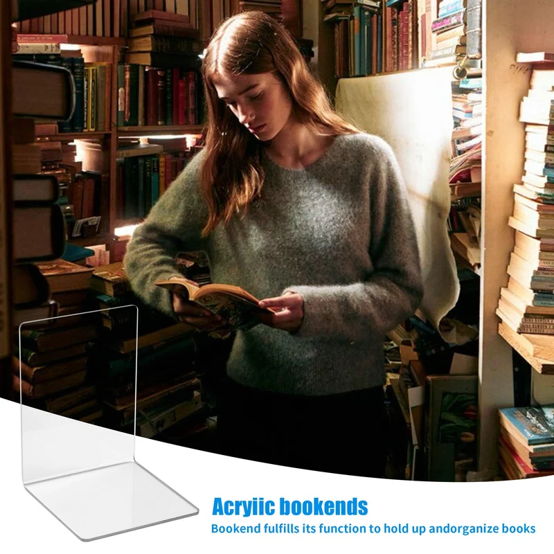 6 Stück Transparente Buchstützen aus Acryl,Buchstützen-Set mit rutschfesten Aufklebern.Geeignet für Schreibtischorganisation, transparente Dekoration, Fotodisplay.