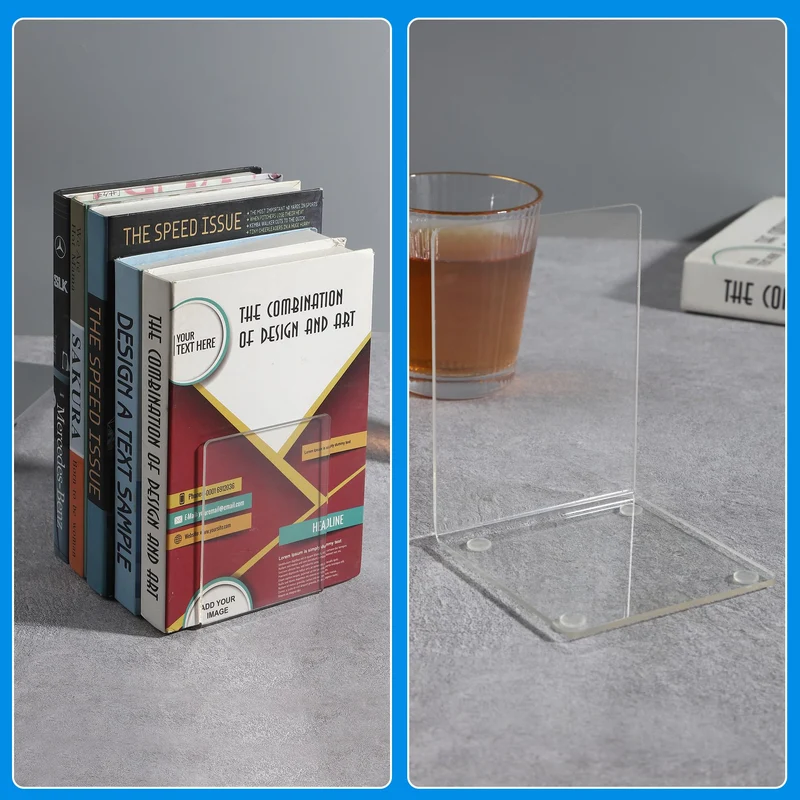 6 Stück Transparente Buchstützen aus Acryl,Buchstützen-Set mit rutschfesten Aufklebern.Geeignet für Schreibtischorganisation, transparente Dekoration, Fotodisplay.