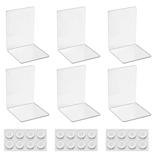 6 Stück Transparente Buchstützen aus Acryl,Buchstützen-Set mit rutschfesten Aufklebern.Geeignet für Schreibtischorganisation, transparente Dekoration, Fotodisplay.
