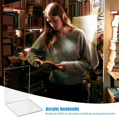 6 Stück Transparente Buchstützen aus Acryl,Buchstützen-Set mit rutschfesten Aufklebern.Geeignet für Schreibtischorganisation, transparente Dekoration, Fotodisplay.
