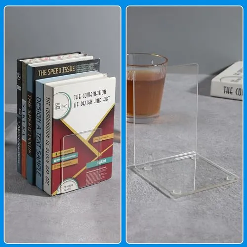 6 Stück Transparente Buchstützen aus Acryl,Buchstützen-Set mit rutschfesten Aufklebern.Geeignet für Schreibtischorganisation, transparente Dekoration, Fotodisplay.