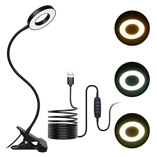 URAQT Leselampe Bett, Klemmlampe mit 3 Farbmodi & 11 Helligkeiten, Schwarz