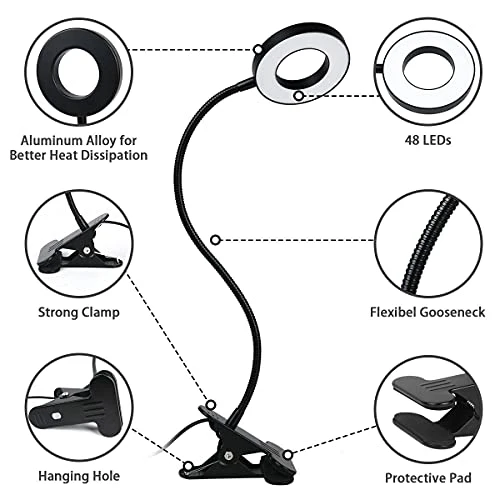 URAQT Leselampe Bett, Klemmlampe mit 3 Farbmodi & 11 Helligkeiten, Schwarz