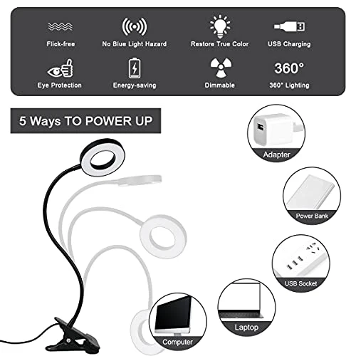 URAQT Leselampe Bett, Klemmlampe mit 3 Farbmodi & 11 Helligkeiten, Schwarz