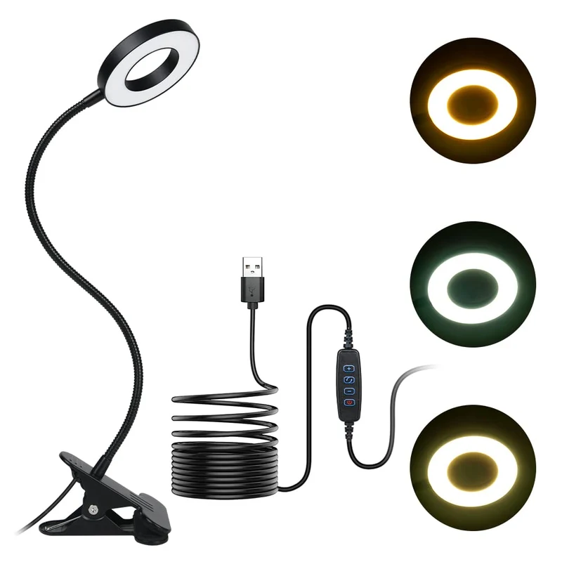 URAQT Leselampe Bett, Klemmlampe mit 3 Farbmodi & 11 Helligkeiten, Schwarz