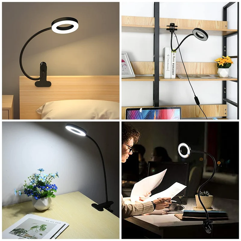 URAQT Leselampe Bett, Klemmlampe mit 3 Farbmodi & 11 Helligkeiten, Schwarz