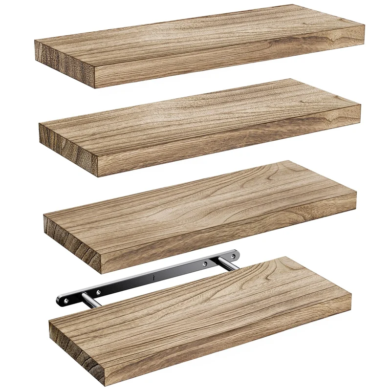 Amada Wandregal Holz Set aus 4, 40cm Paulownia-Holz Schweberegal, Hellbraun